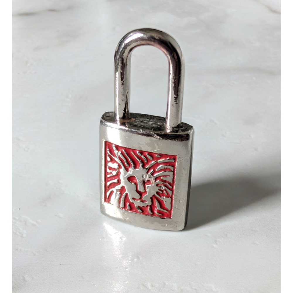 Anne Klein Charm Mini Padlock Charm Red Enamel Lion Keychain Purse Hang Tag
